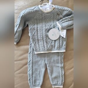 Edgehill Collection Light Gray Cable Knit Baby Outfit and One Piece Body Suit